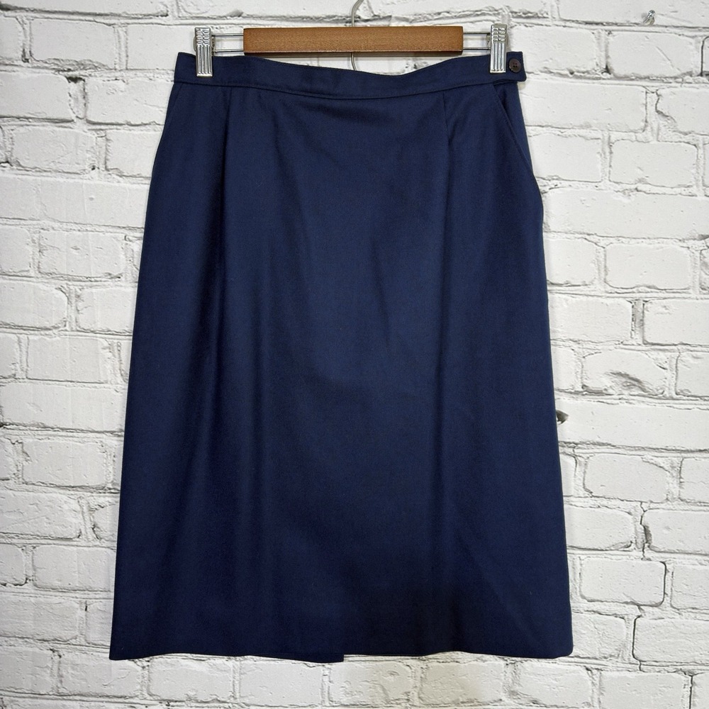 Vintage Pendleton Virgin Wool Midi Skirt Size 12 Petite Navy Blue Lined‎